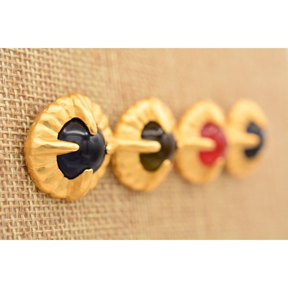 Givenchy Vintage Cabochon Pin Brooch Multi-Color Brushed Gold NOS Signed BinAT - Picture 3 of 12
